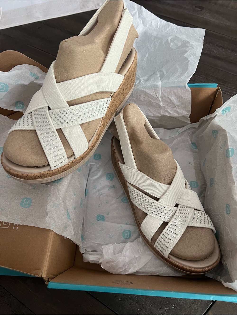 Bzees Ritz Sparkle Cork Wedge Sandal - Sugar 7.5